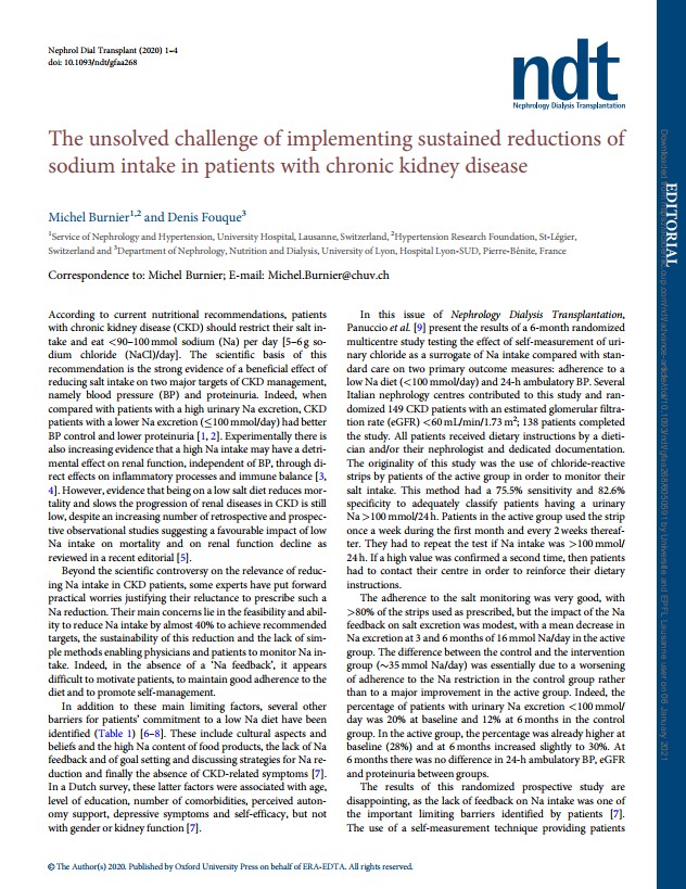 The unsolved challenge of implementing sustained reductions of sodium intake in patients with chronic kidney disease