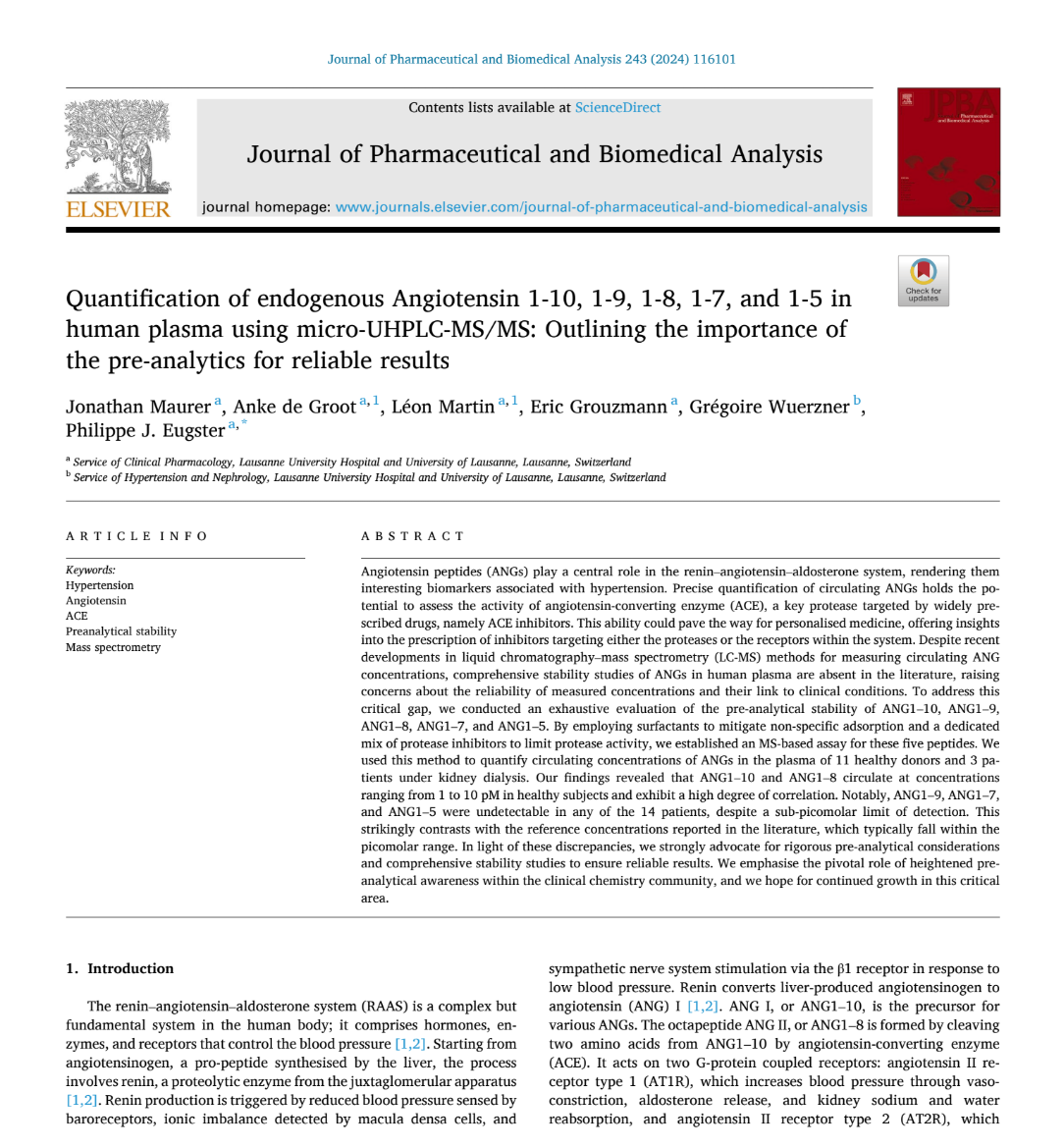Quantification of endogenous Angiotensin 1-10, 1-9, 1-8, 1-7, and 1-5 inhuman plasma using micro-UHPLC-MS/MS